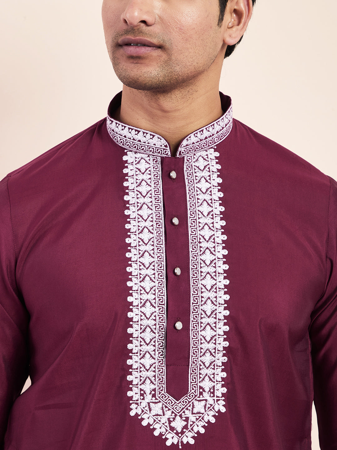 Deep Maroon Yoke Chikankari Men's Kurta