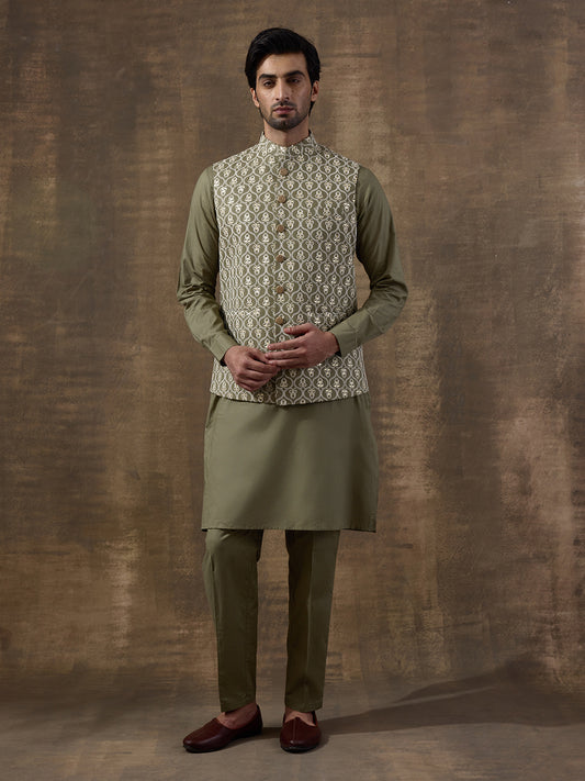 Olive Embroidered Men's Kurta Set