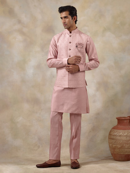 Peachy Peach Embroidered Men's Kurta Set