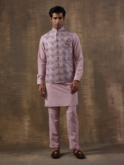 Blush Pink Mosaic Patterned Men's Kurta Set