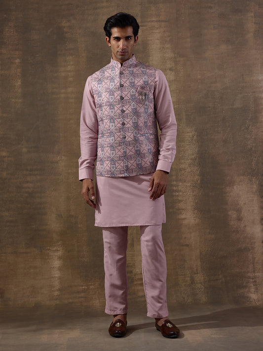 Blush Pink Mosaic Patterned Men's Kurta Set