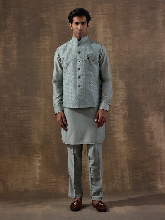 Sea Green Sequinned Men's Kurta Set