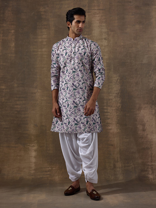 Lively Lilac Absract Printed Men's Kurta