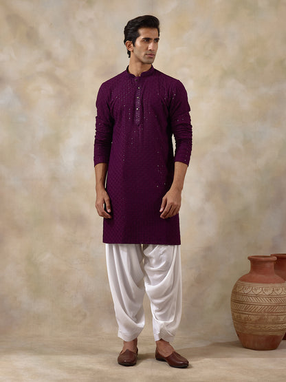 Plucky Purple Chikankari Men's Kurta with Pants