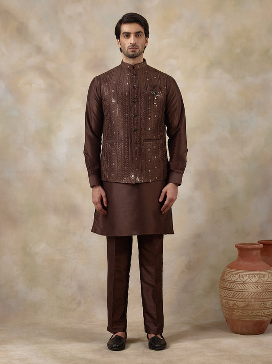 Coffee Brown Sequineed Men's Kurta Set