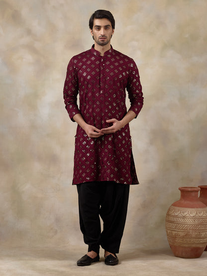 Regal Wine Embellished Men's Kurta