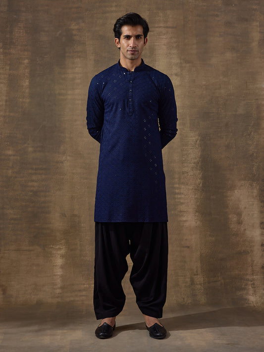 Regal Blue Chikankari Men's Kurta with Pants