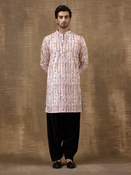Rustic Black Jazzy Striped Printed Men's Kurta