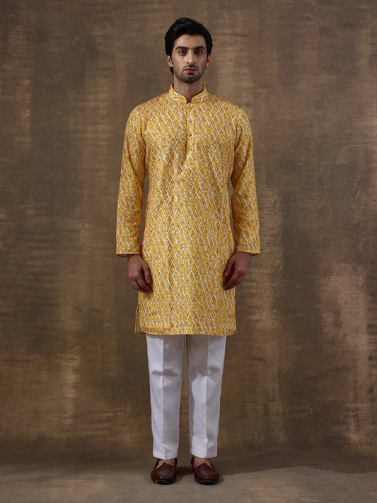 Sunshine Yellow Geometric Printed Men's Kurta