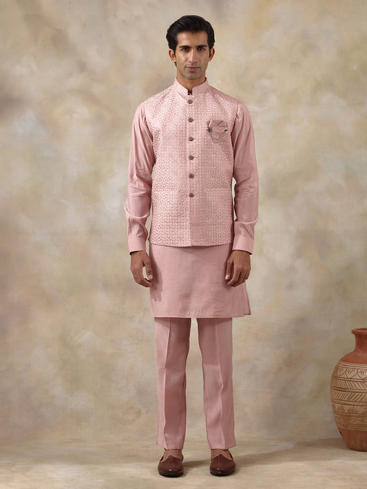 Peachy Peach Embroidered Men's Kurta Set