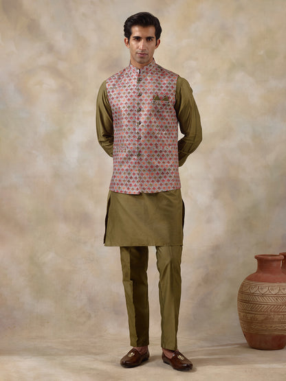 Mehendi Multicolour Patterned Men's Kurta Set