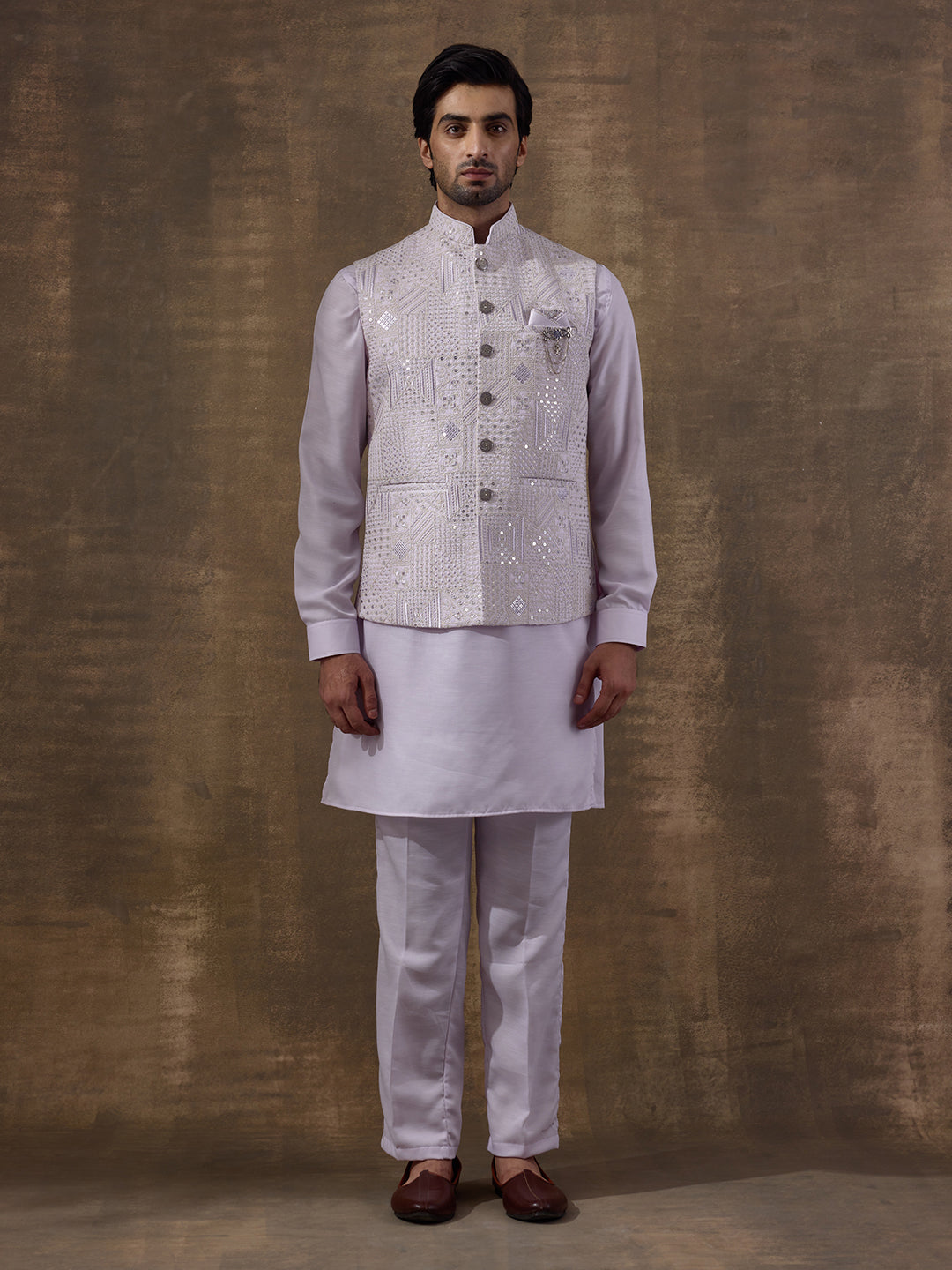 Light Lilac Sequinned Men's Kurta Set