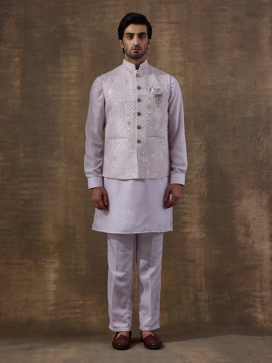 Light Lilac Sequinned Men's Kurta Set