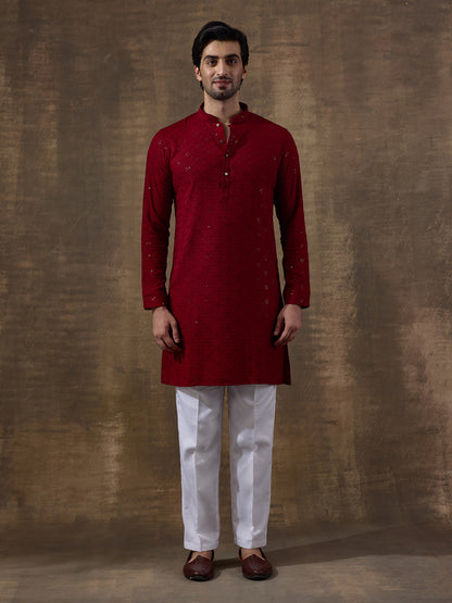 Merry Maroon Chikankari Men's Kurta with Pants