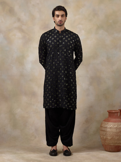 Regal Black Embellished Men's Kurta