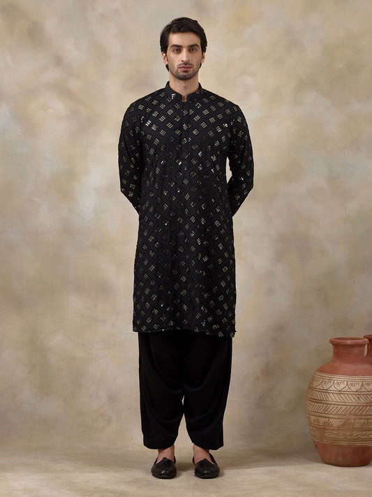 Regal Black Embellished Men's Kurta