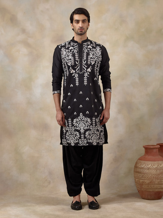 Majestic Black Aari Embroidered Men's Kurta