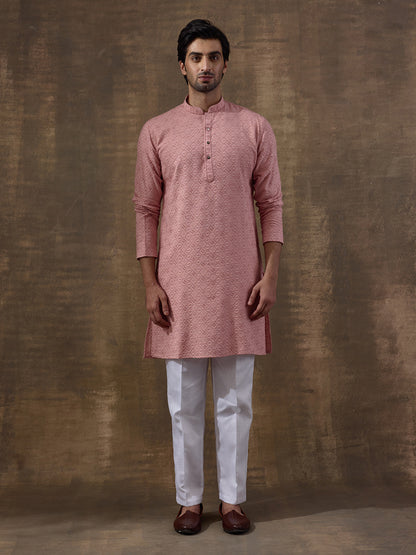 Pastel Pink Chikankari Men's Kurta with Pants