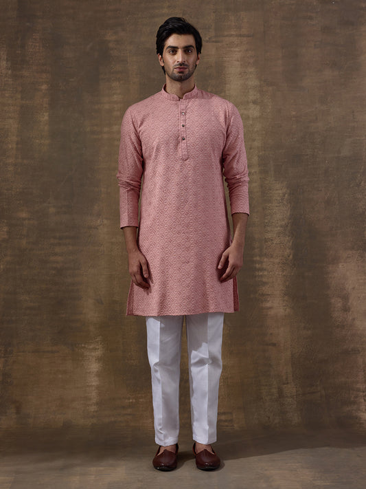 Pastel Pink Chikankari Men's Kurta with Pants