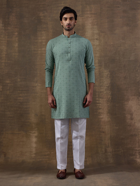 Sea Green Chikankari Men's Kurta