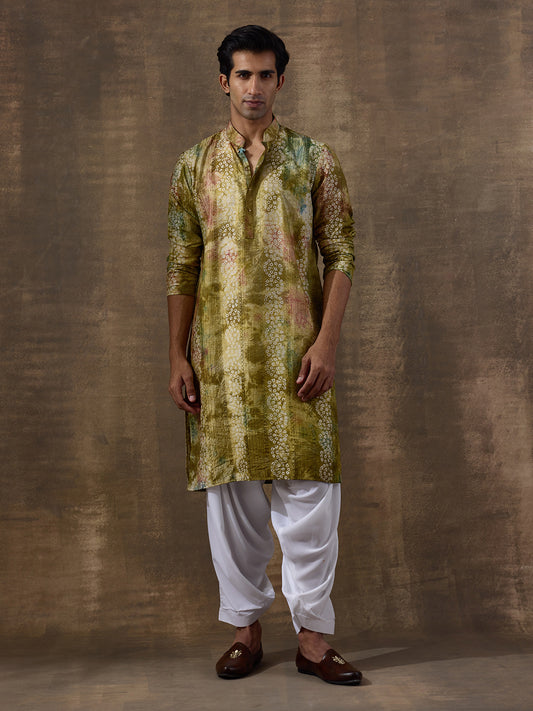 Mehendi Green Batik Printed Men's Kurta