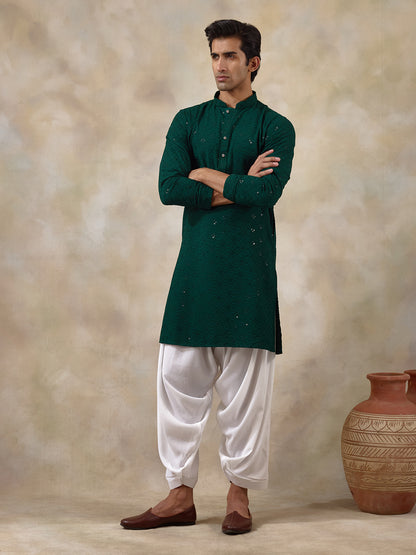 Bottle Green Chikankari Men's Kurta