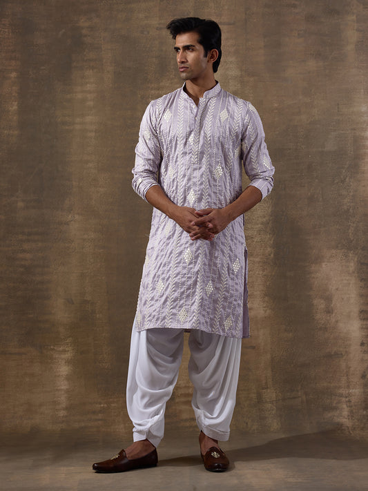 Fresh Lavender Embroidered Men's Kurta