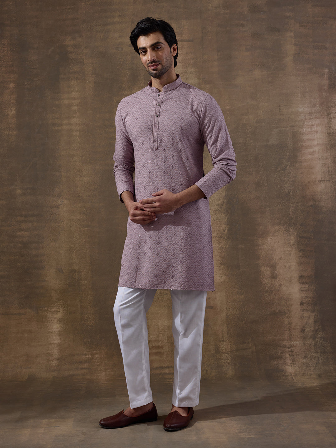Lavish Lavender Chikankari Men's Kurta with Pants