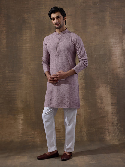 Lavish Lavender Chikankari Men's Kurta with Pants