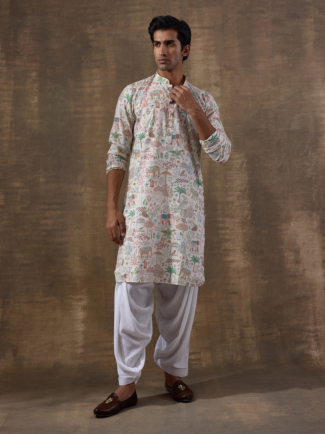 Old Jaipur Multicolor Printed Men's Kurta