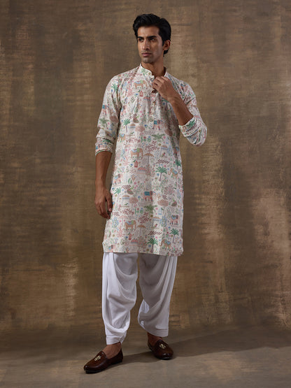 Old Jaipur Multicolor Printed Men's Kurta