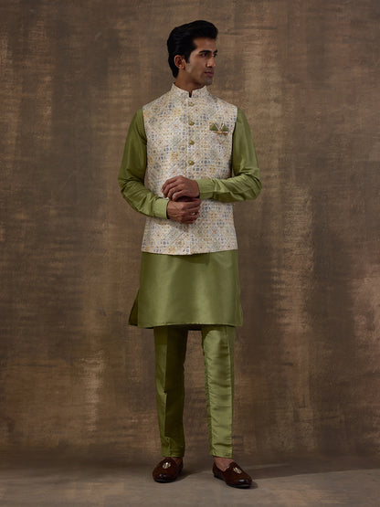 Light Olive Patterned Men's Kurta Set