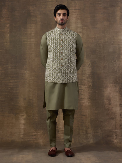 Olive Embroidered Men's Kurta Set