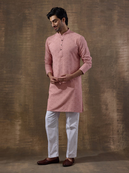 Pastel Pink Chikankari Men's Kurta with Pants