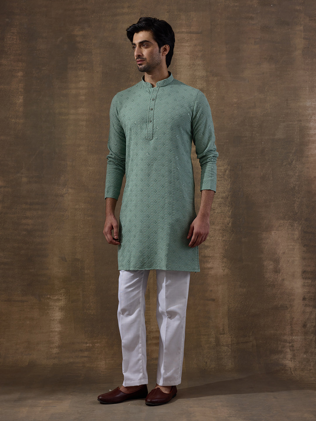 Sea Green Chikankari Men's Kurta