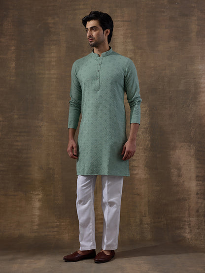 Sea Green Chikankari Men's Kurta