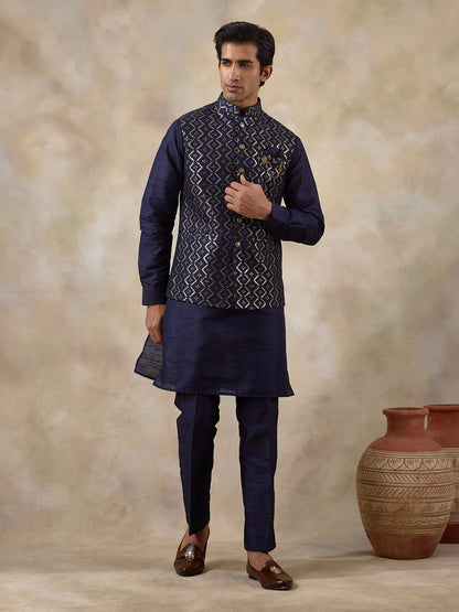 Deep Blue Sequinned Men's Kurta Set