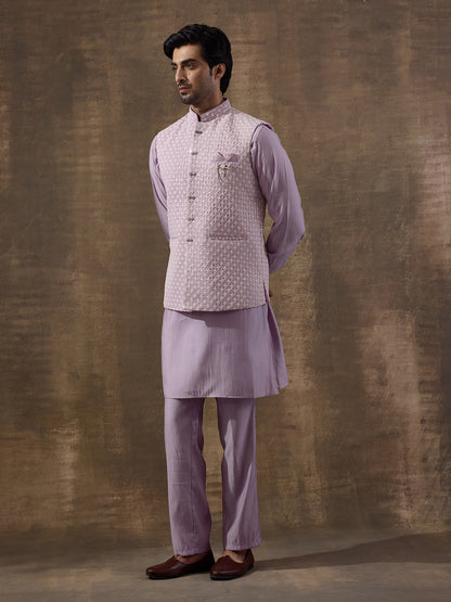 Elegant Lilac Motifs Embroidered Men's Kurta Set