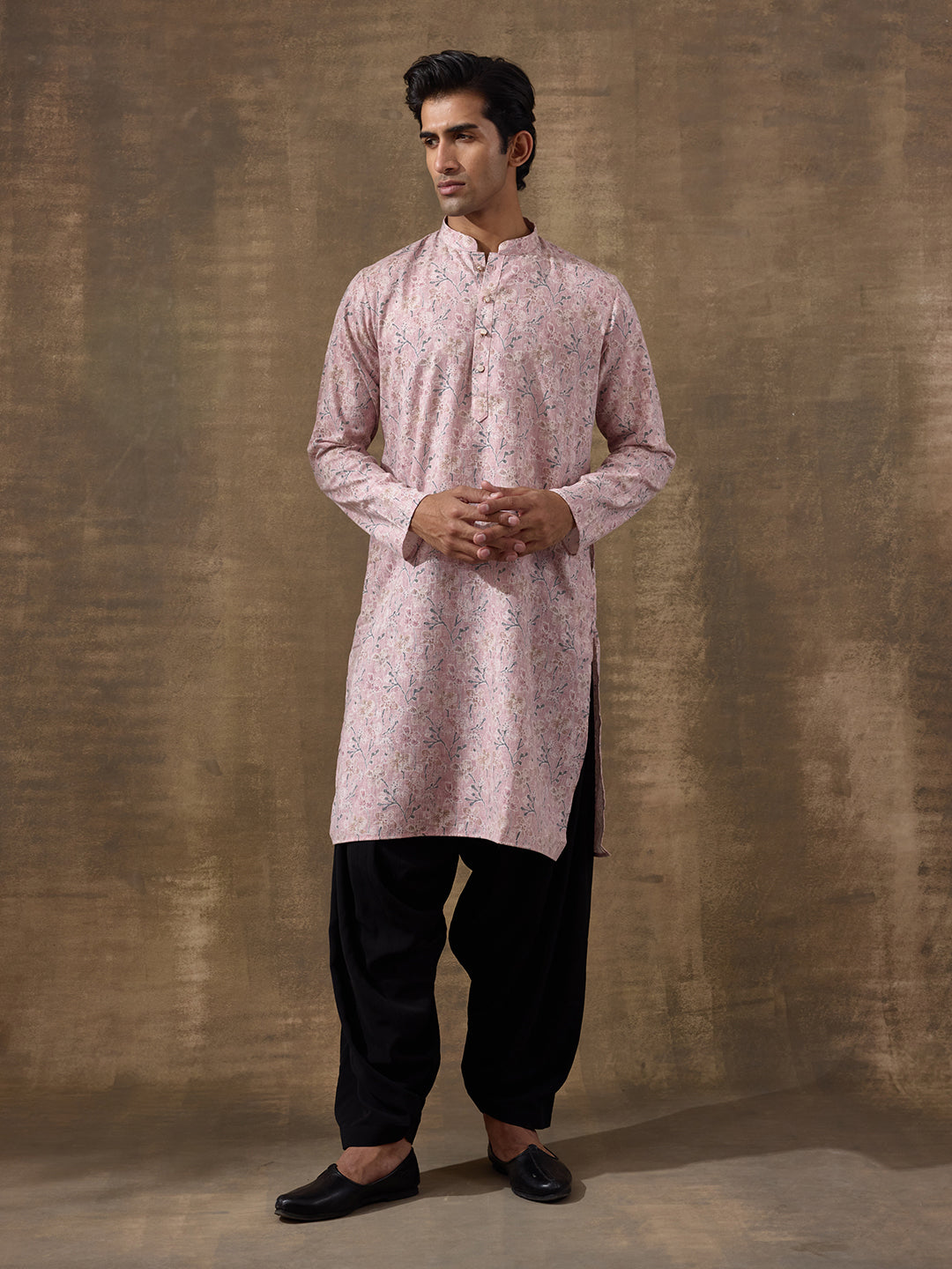 Soft Pink Floral Printed Men's Kurta