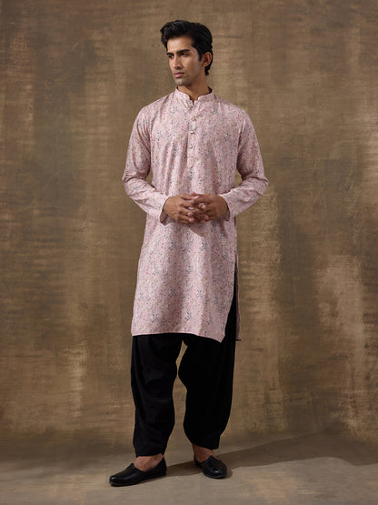 Soft Pink Floral Printed Men's Kurta