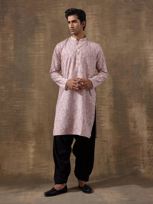 Soft Pink Floral Printed Men's Kurta