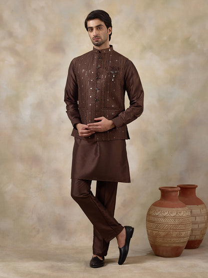 Coffee Brown Sequineed Men's Kurta Set