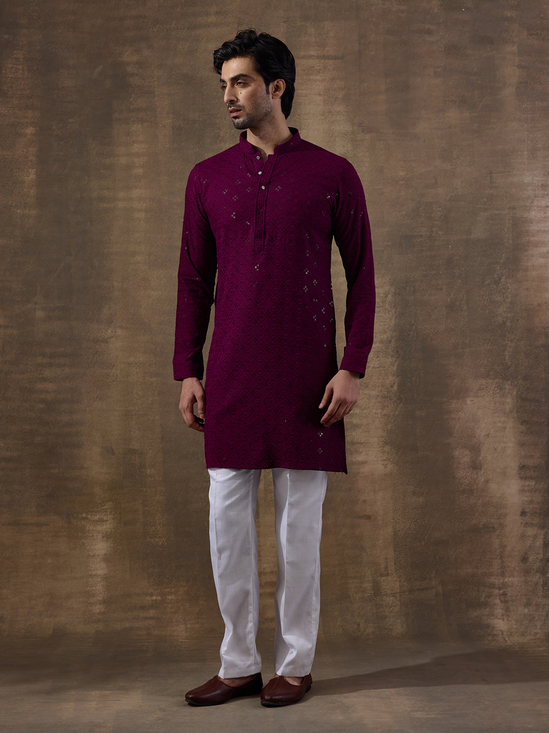 Plucky Purple Chikankari Men's Kurta with Pants