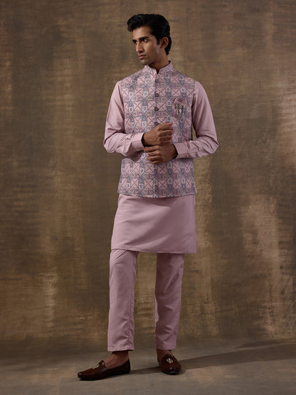 Blush Pink Mosaic Patterned Men's Kurta Set