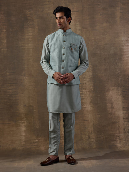 Sea Green Sequinned Men's Kurta Set