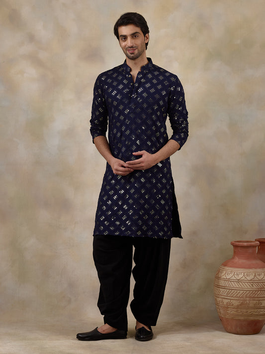Regal Blue Embellished Men's Kurta