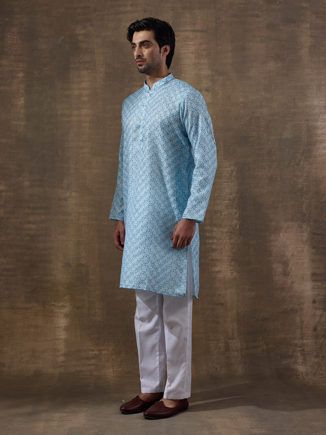 Refined Blue Ethnic Motifs Printed Men's Kurta
