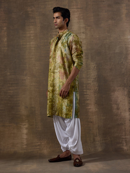 Mehendi Green Batik Printed Men's Kurta