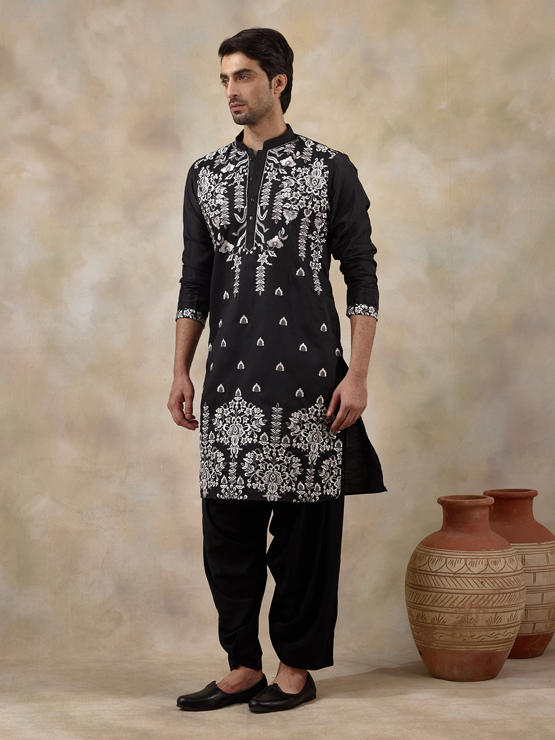 Majestic Black Aari Embroidered Men's Kurta