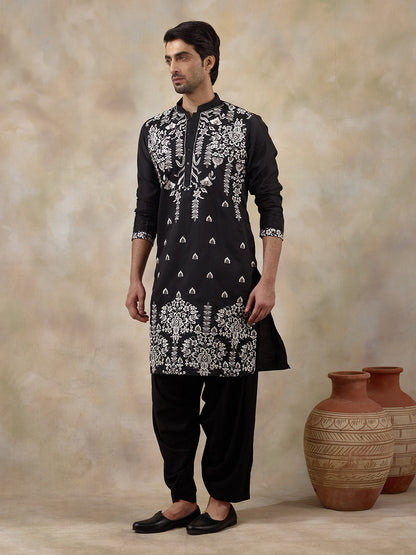 Majestic Black Aari Embroidered Men's Kurta
